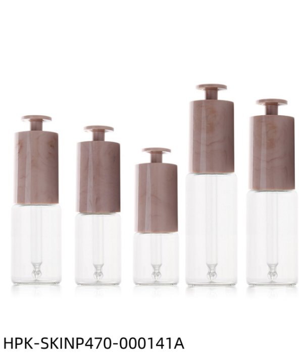 Glass Bottle with Plastic Pink Gray T-shaped Push-button Pipette Cap